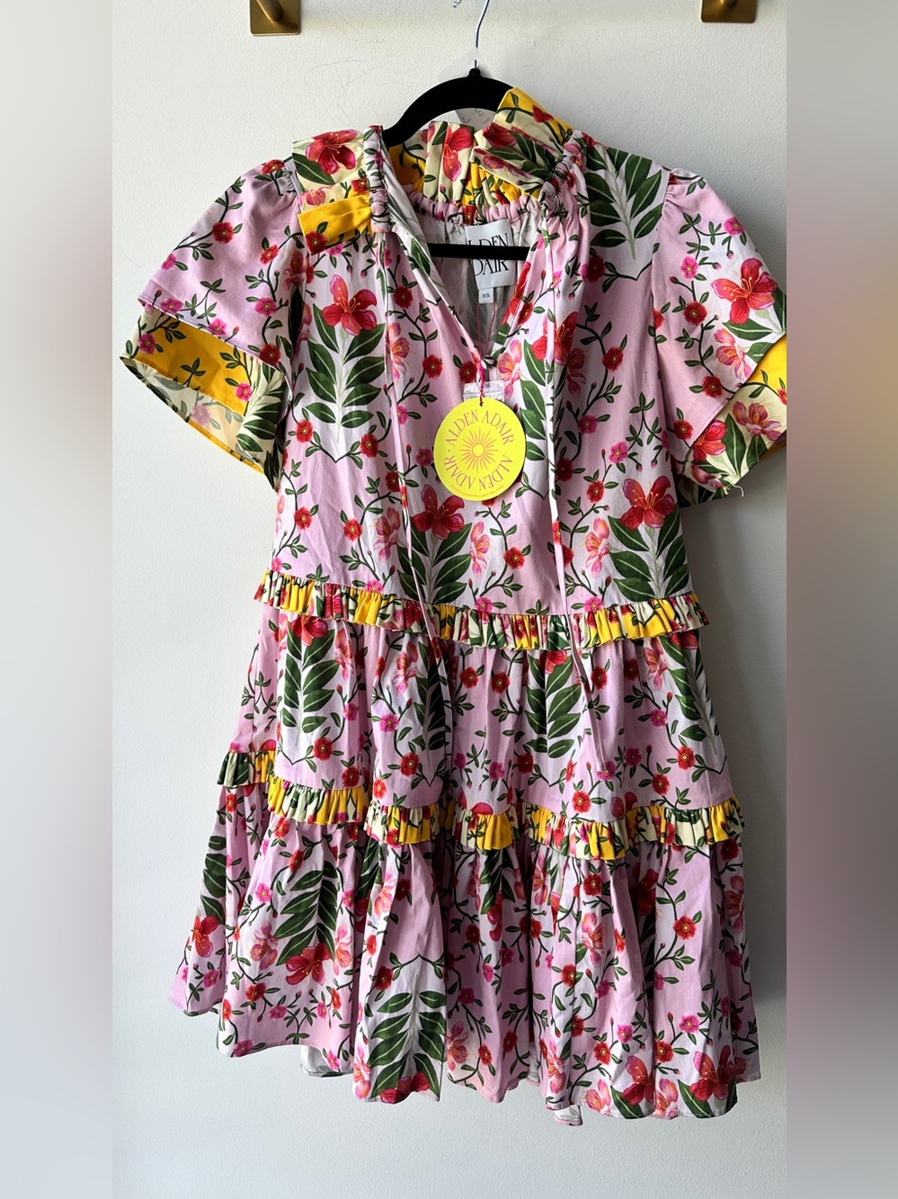 Alden Adair, Pink Bouquet Hallie Ruffle Mini Dress P2P 19, Size XS | 65